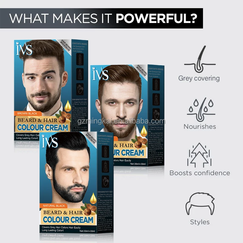 OEM 2 in 1 Natural Non Allergic Just for Men IVS Hair and Beard Semi Permanent Hair Dye Cream