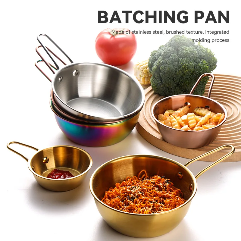 Stainless Steel Golden Rice Wine Bowl Korean Cuisine Handle Pickle Bowl Outdoor Sela Bowl Single Handle Dipping Sauce Bowl
