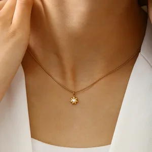Stainless Steel Geometric Love Heart Star CZ Pendant Necklace with Gold-color Plating for Women