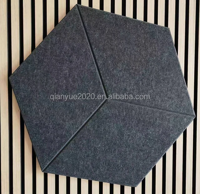 hexagon Sound absorbing fire-proof Acoustic panel CE certificate Wall Ceiling polyester fiber soundproof grey PET acoustic panel