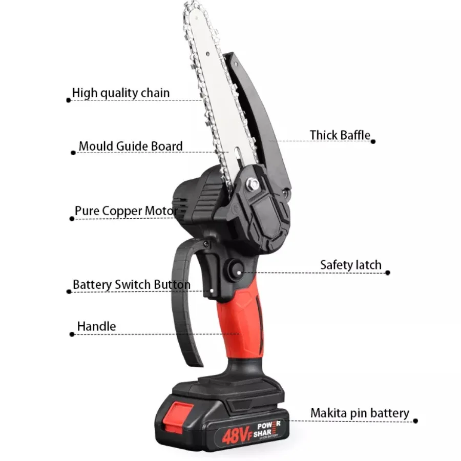 21V 6Inch Portable Cordless Chain Saw Electric Chainsaw Rechargeable ...