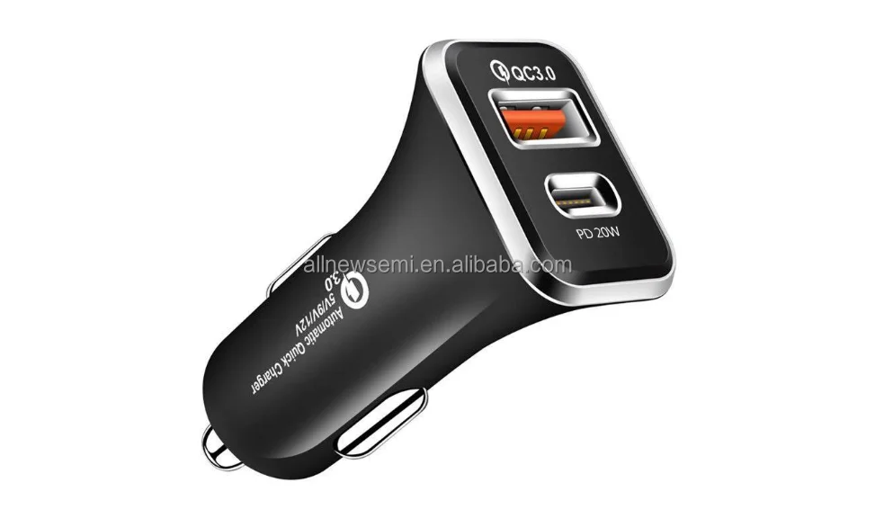 Pd20w car charger QC 3.0 car charger 38W double channel double port fast charging PD + qc3.0 fast charging car charger