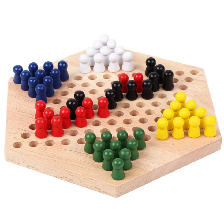 Hexagon Checkers Family Interactive Game Wooden Checker Game Educational Toy 