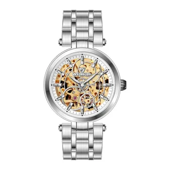 Automatic mechanical watch with skeleton dial  luminous index and hands  women's wrist watch