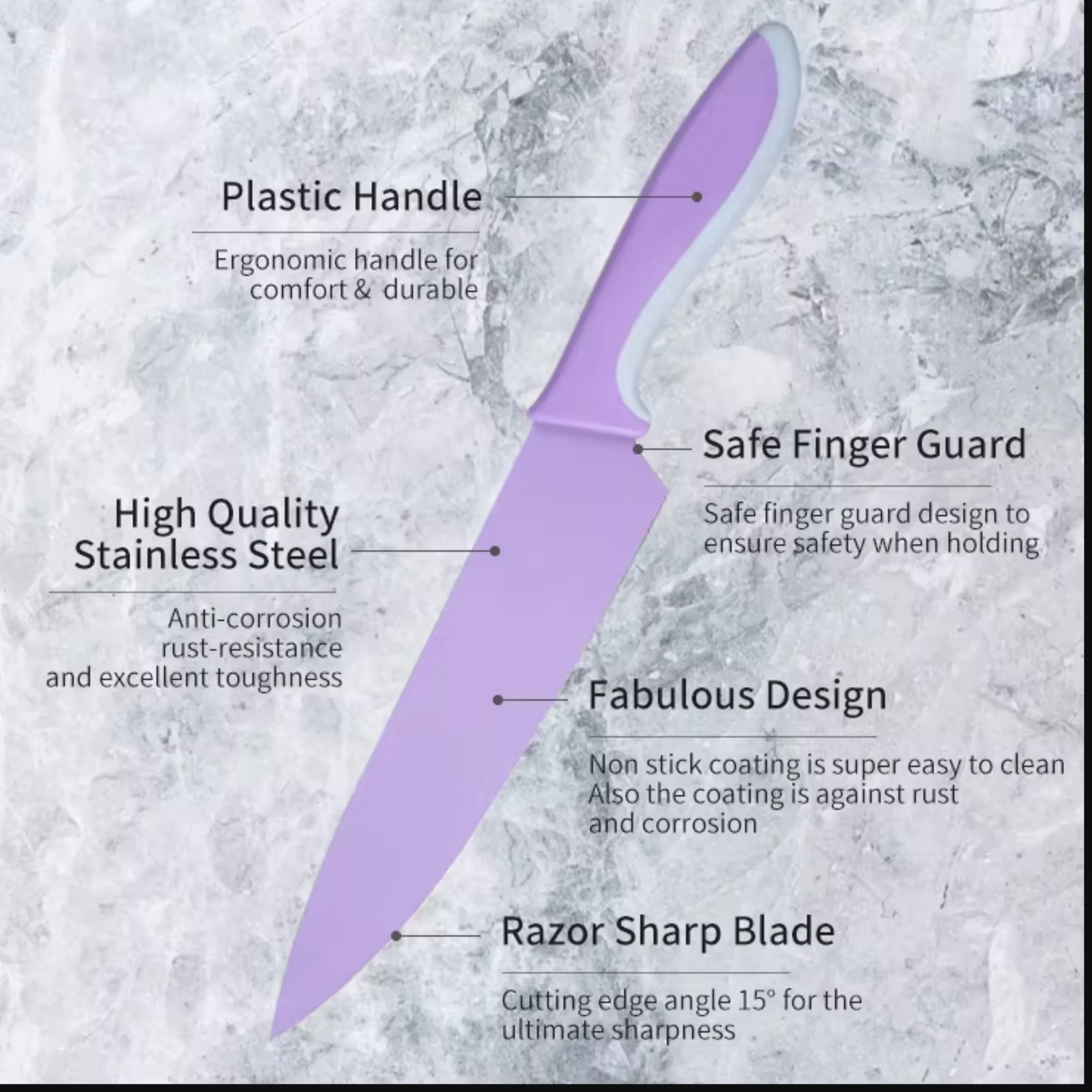 6 PCS Stainless Steel Chef Colorful Non Stick Kitchen Knife Set With Knife Sheath