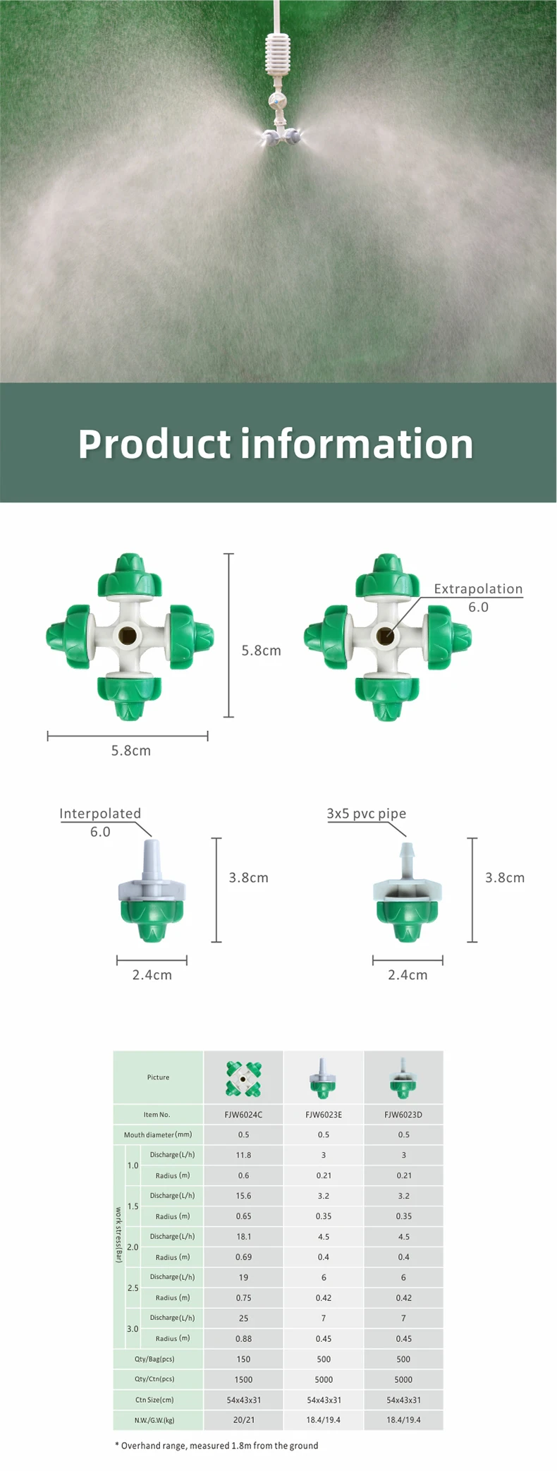 Fujin Irrigation Atomization Quickplug Micro Spray Connect 6mm Four
