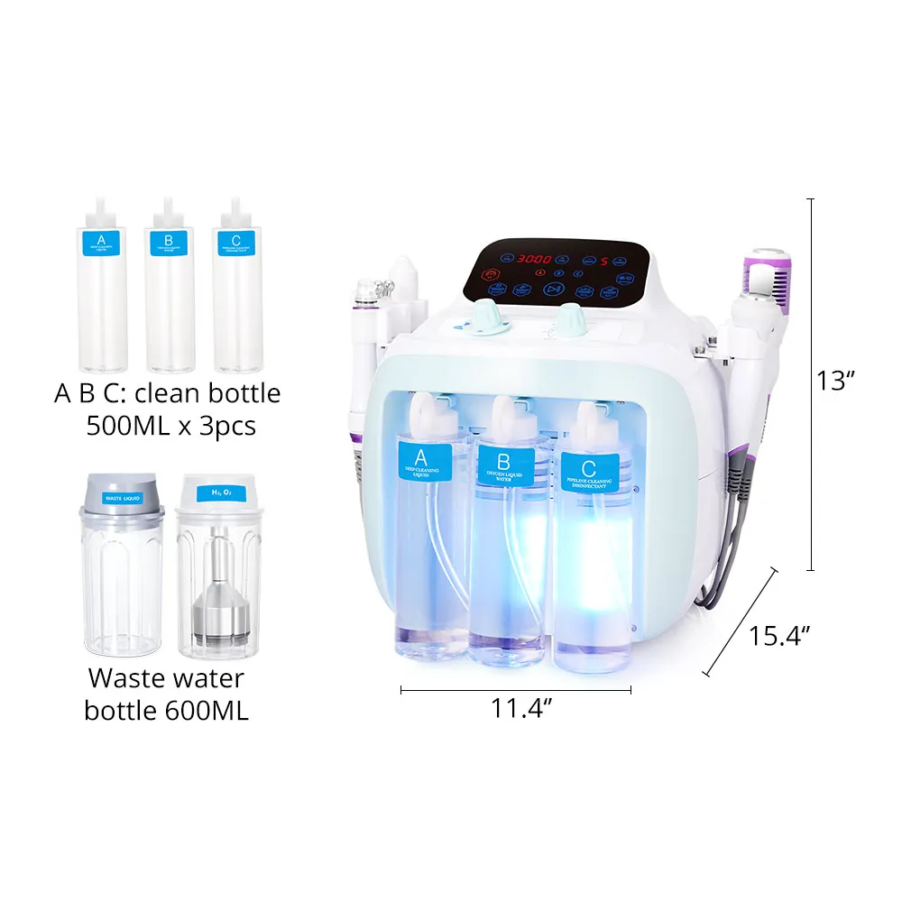 Peneelily Pro 6 in 1 Ultrasonic Bio Water Facial Skin Scrubber Treatment Vacuum Blackhead Remover Hydro Dermabrasion Machine