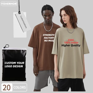 YISHENHON 100% Cotton Oversized Printed Embroidered Plain Tee for Men Custom Size Heavyweight 230gsm Breathable High Quality