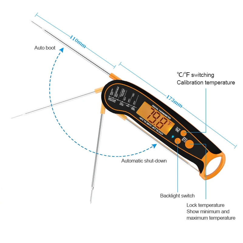 Foldable Probe Instant Read Meat Thermometer Upgraded Waterproof Fast ...