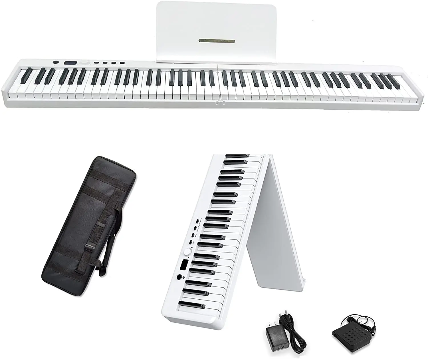 Portable 88 Key Full Size Touch Sensitive Electric Keyboard Piano with Lighted Keys Wireless Connection Sustain Pedal and Handbag Black Vangoa Folding Piano Keyboard 