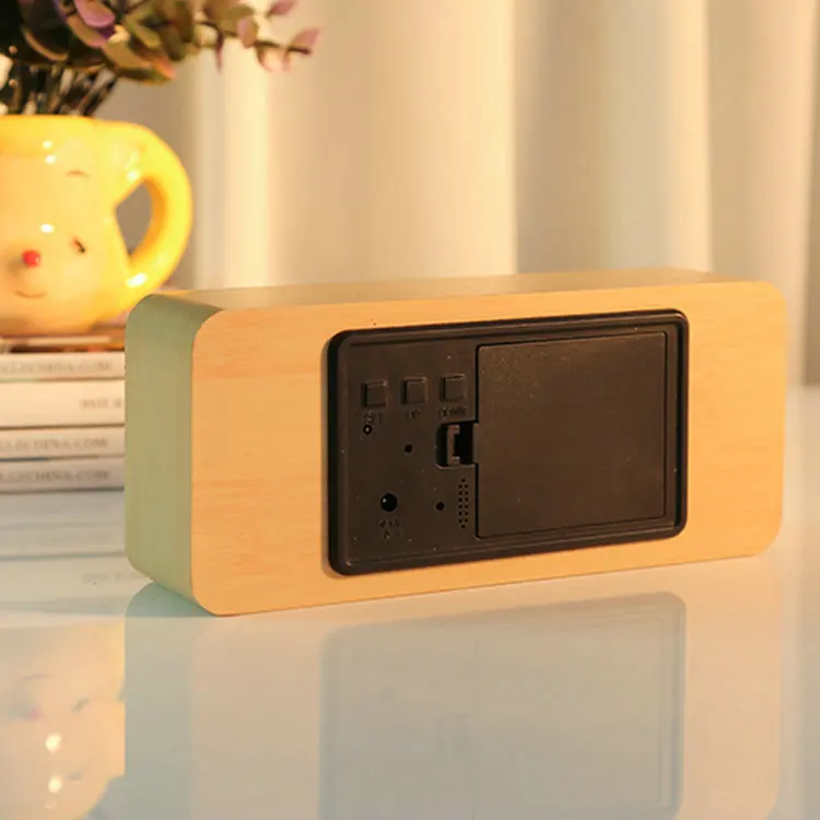 Top Sales Table Date Alarm Clock Wooden Alarm Clock Led Temperature Wooden Led Clock