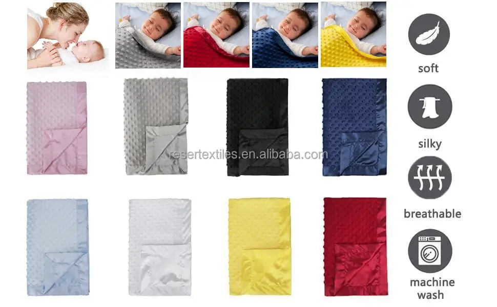 Heavenly Soft Blue Chenille 2-Layer Minky Dot Silky Satin 30" X 40" Receiving Blanket Luxury Throws for Babys