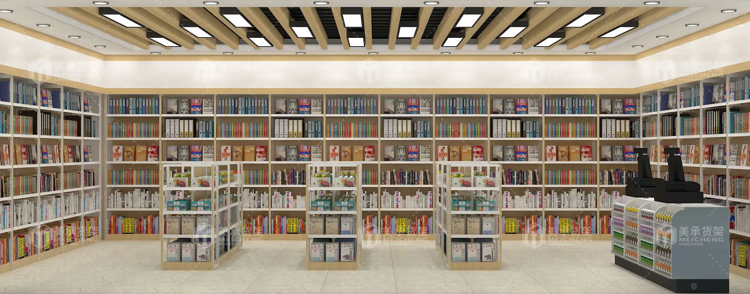 Meicheng Library Bookcases Metal Book Shelf Rack Modern Bookshelf Stationery Store Shelves