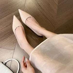 6318-19 Autumn Small Inner Heightened Single Women's Wedge Heel Pointed Slip-On Breathable Commuter All-match Shallow Mouth Work