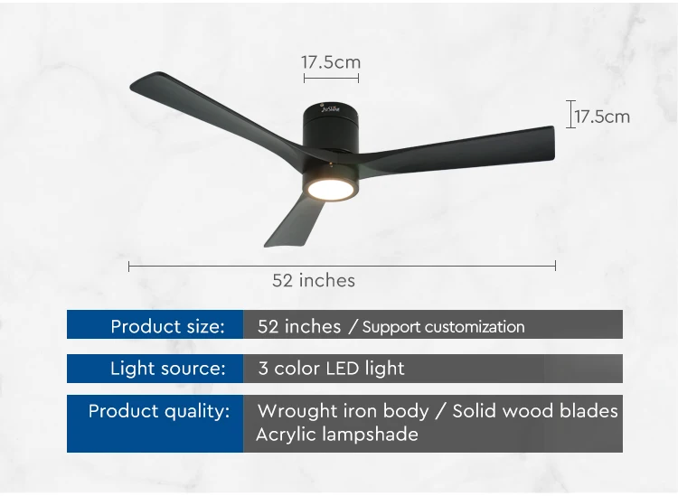 1stshine Led Ceiling Fan Solid Wood Blades Decorative 52 Inch Flush
