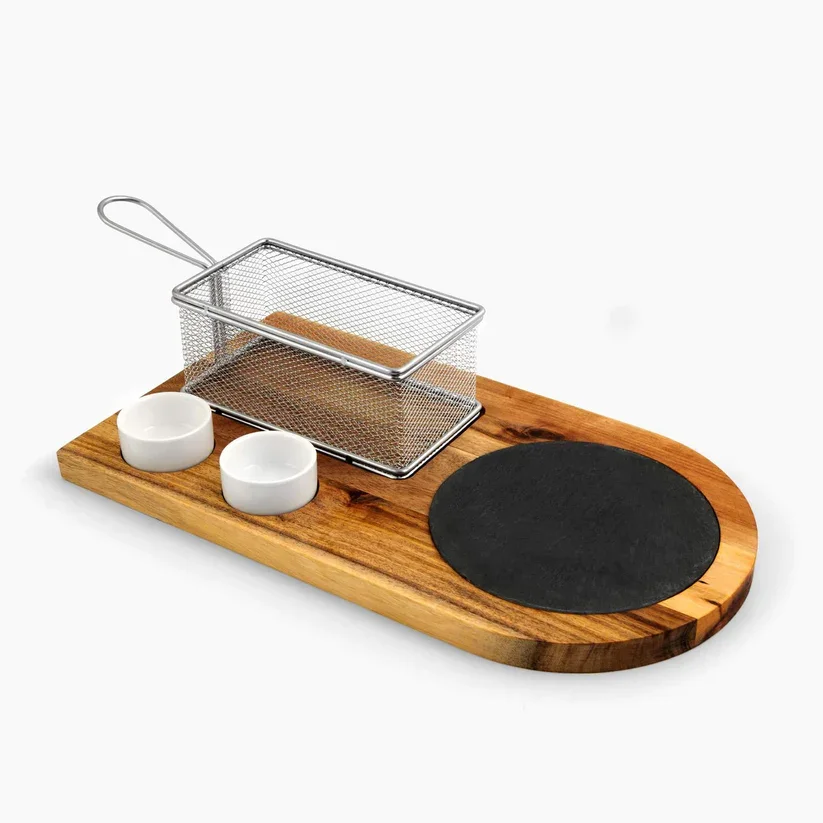 Burger Board Set Wooden Burger Plates Platter Lovers Customized Steak Plate Burger coaster BBQ Serving Board With Handle