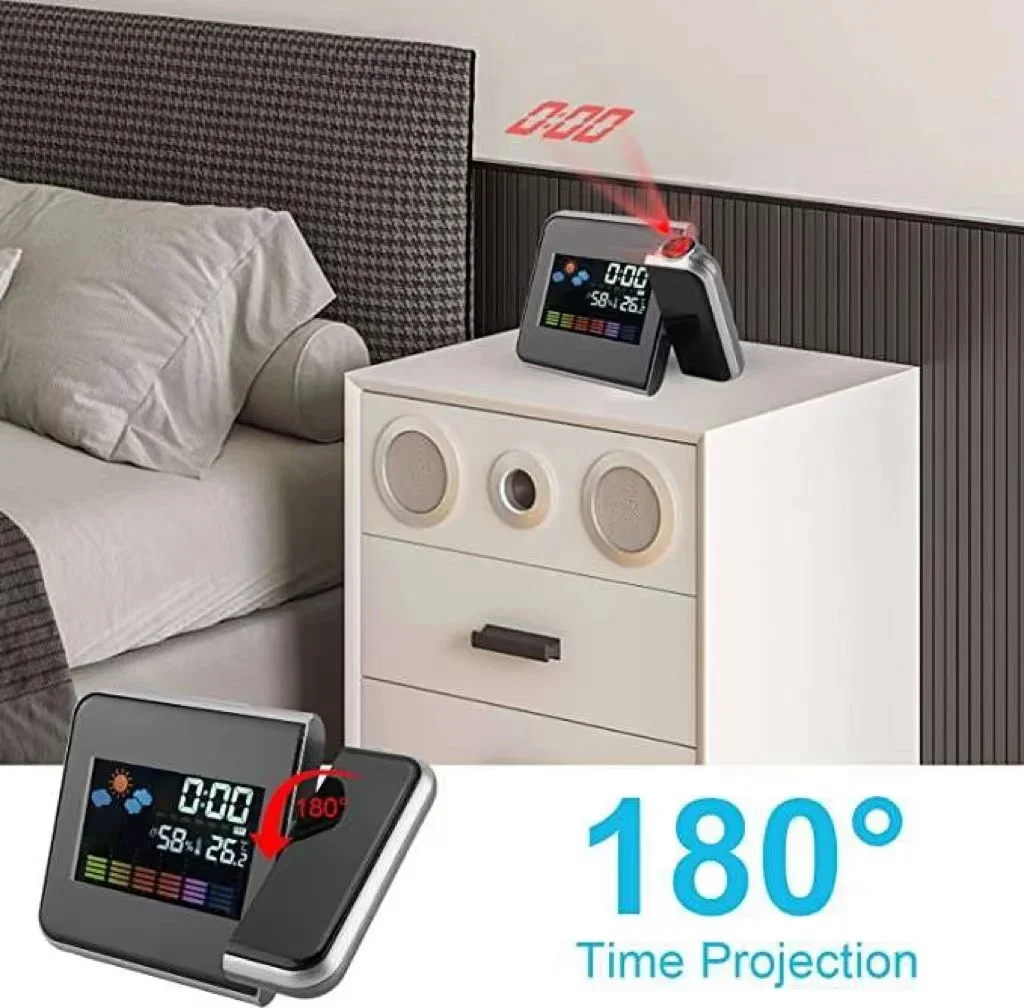 Multifunctional LCD Color Screen Electronic Alarm Clock Projection Weather Clock with Color Screen Calendar Rotating Clock