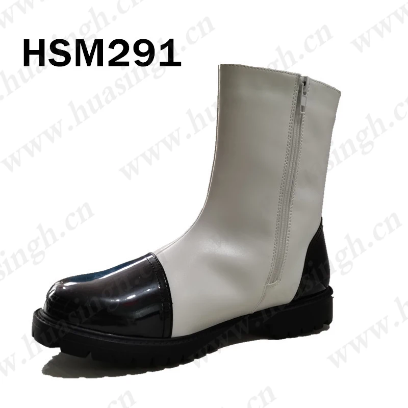 LXG,one-side Zipper Black+white Performance Boots High Level Cow Leather Combat Boots Popular in  Qatar HSM291