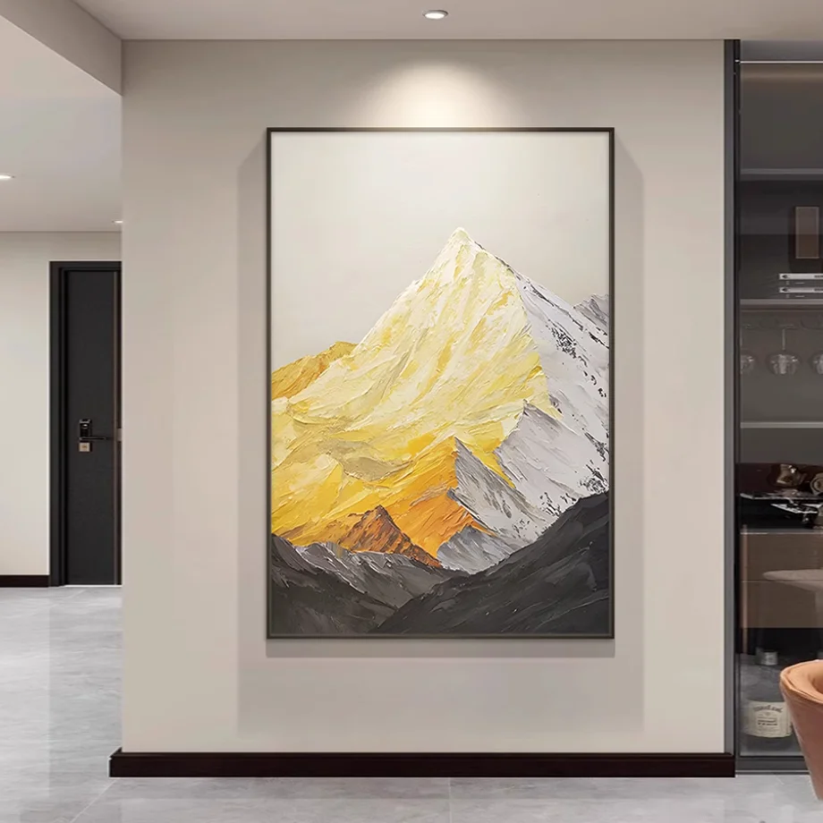 Magnificent Hand Textured Coloring Snowy Mountain Landscape Paintings for Wall Decoration