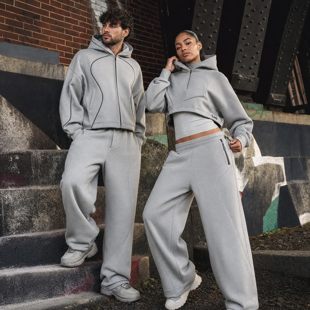 Custom Designer Men's Casual Autumn Sweatpants Hoodie Set Baggy Oversized Distressed Acid Wash Striped Jogger Flared Terry gallery 2