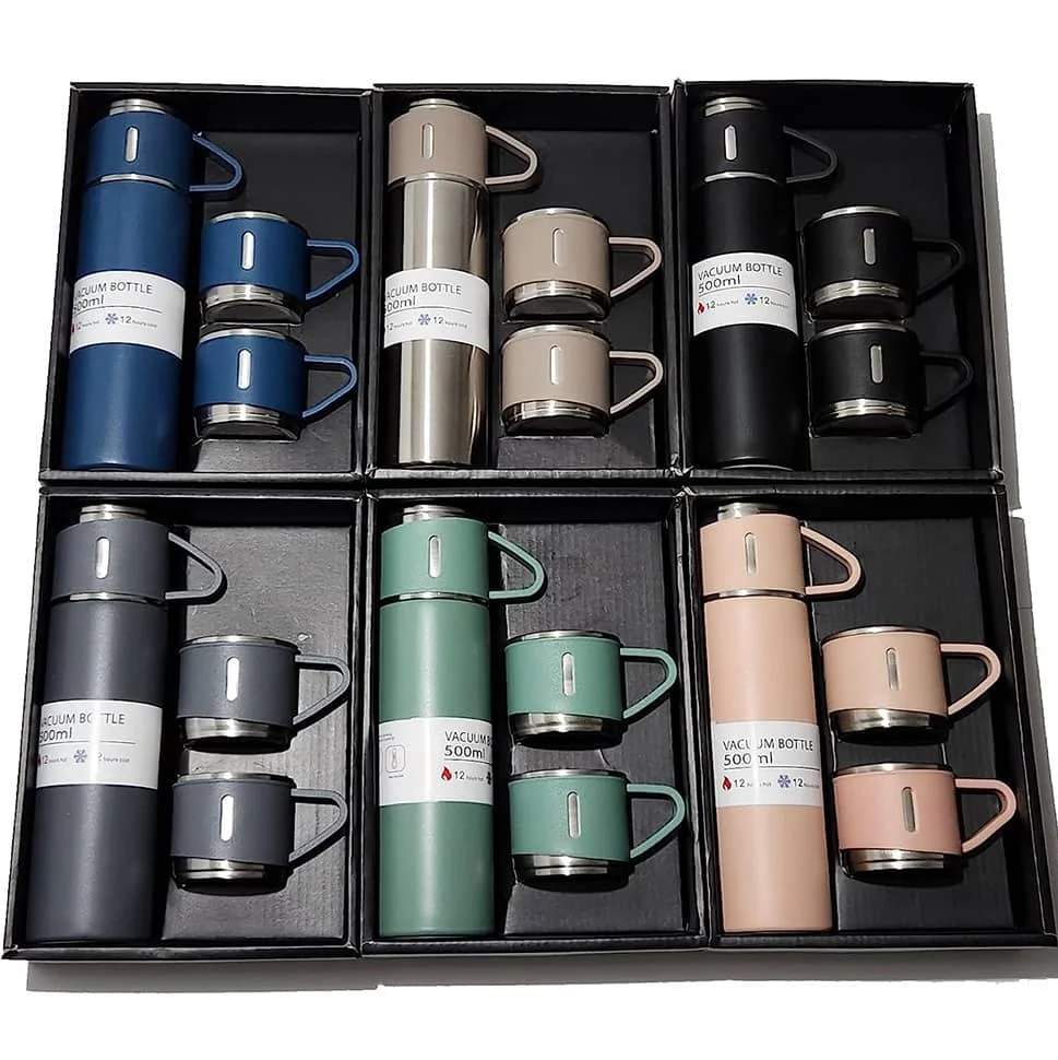 500M Vacuum Flasks with 3 Cups Outdoor Stainless Stell Straight