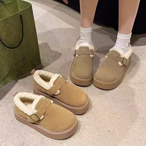 2026 Spring Platform Sole Slip-On Mid Heel (3-5cm) Faux Short Plush Suede (Nubuck) EVA Outsole Wood Midsole Shoes