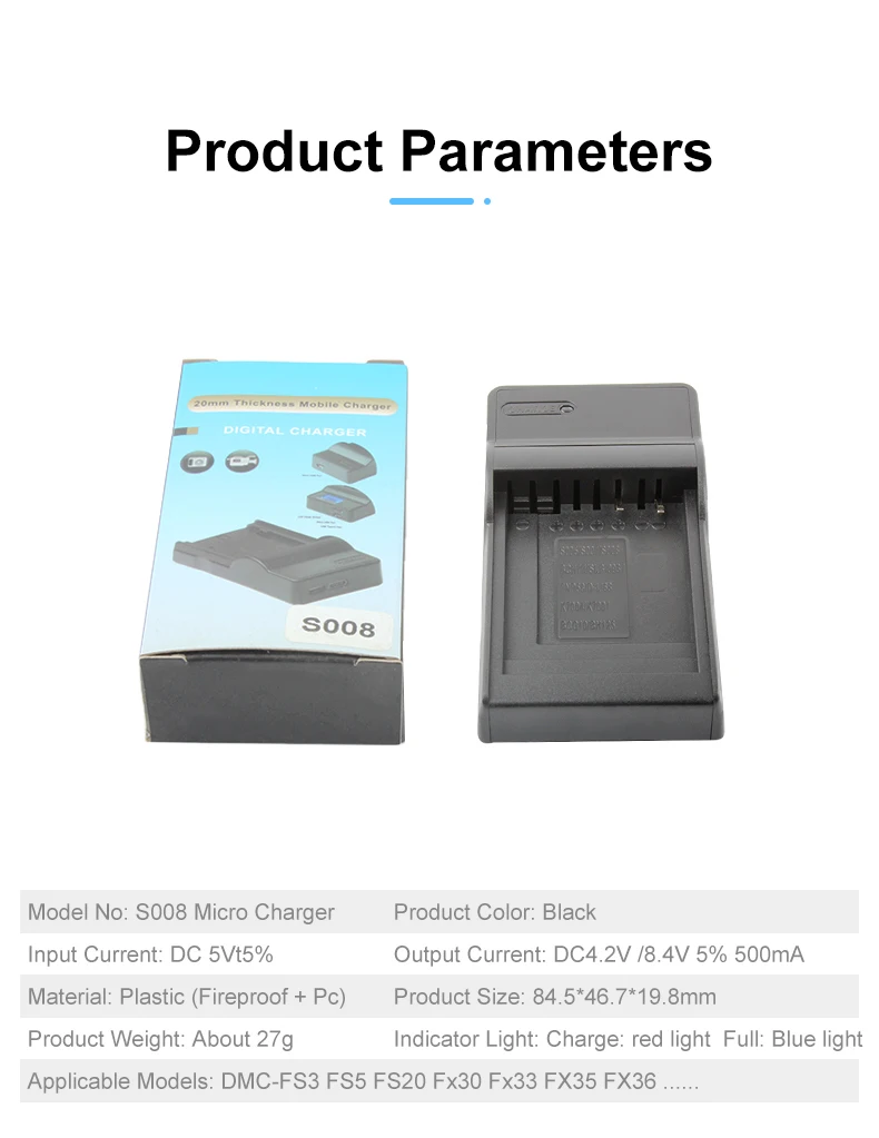 CGA-S008 DMW-BCE10 Battery USB Charger for Panasonic Digital Cameras Fits DMCFS3 FS20 FX33 FX36 FX38 FX500 FX520 S10 S15 SW20 supplier