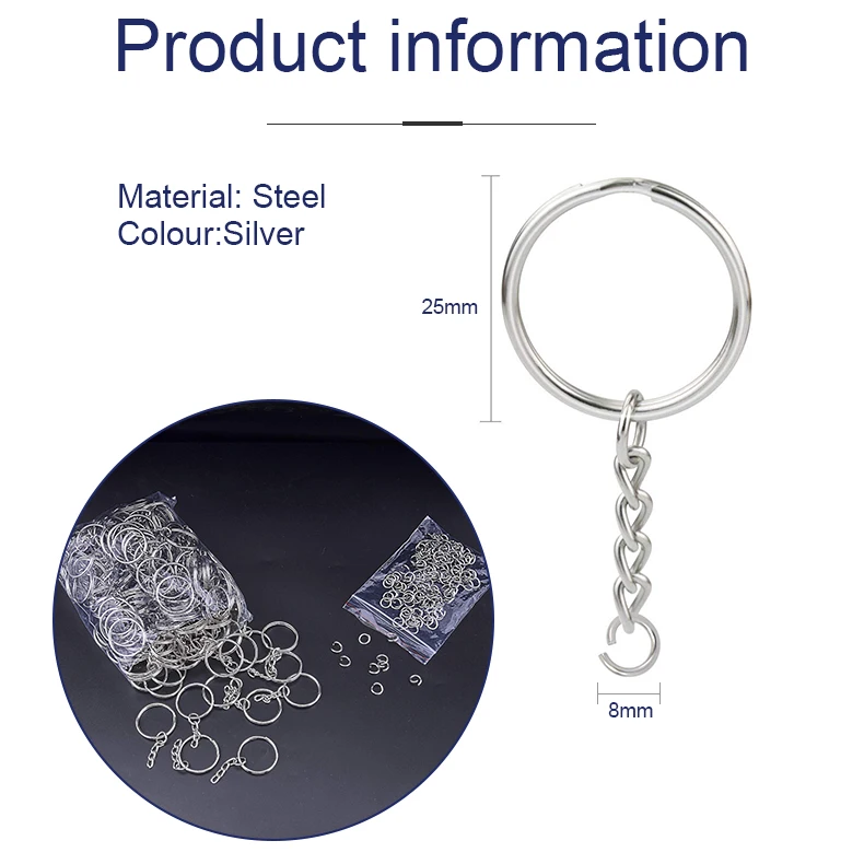 Wholesale 1 Inch 25mm With Chain Metal Keychain Holder,Custom Split Key