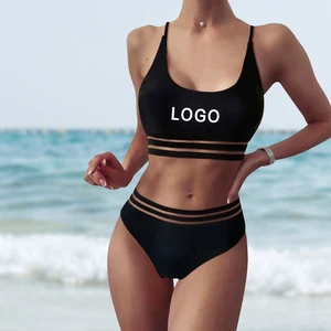 Oem Summer Black High Cut Mature Women Bathing Suit High Waist Swimwear Two Piece Swimsuit Sets Sexy Brazilian Bikini