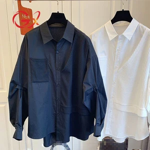 GX2593 Fashion Spring Turn Down Tops Street Wear Long Sleeve Irregular Blouse Women Casual Unique Shirt