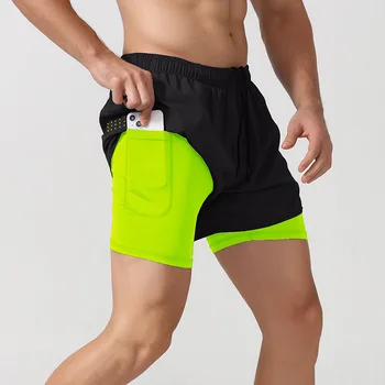 OEM ODM 2 in 1 Summer Beach Casual Fitness Gym Men's Shorts with Pockets