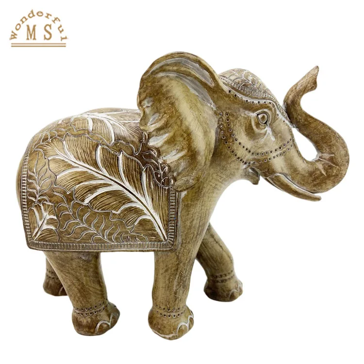 customized resin wooden brown family Elephants Figurines poly stone animal sculpture souvenir gifts for desk home decoration