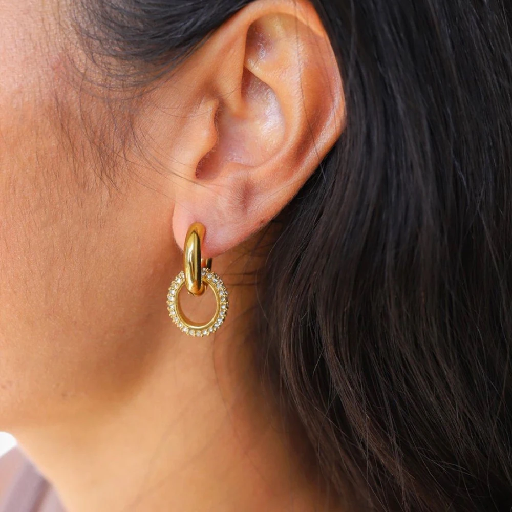 Trendy Thick Chunky 18k Gold Plated Stainless Steel Drop Earrings