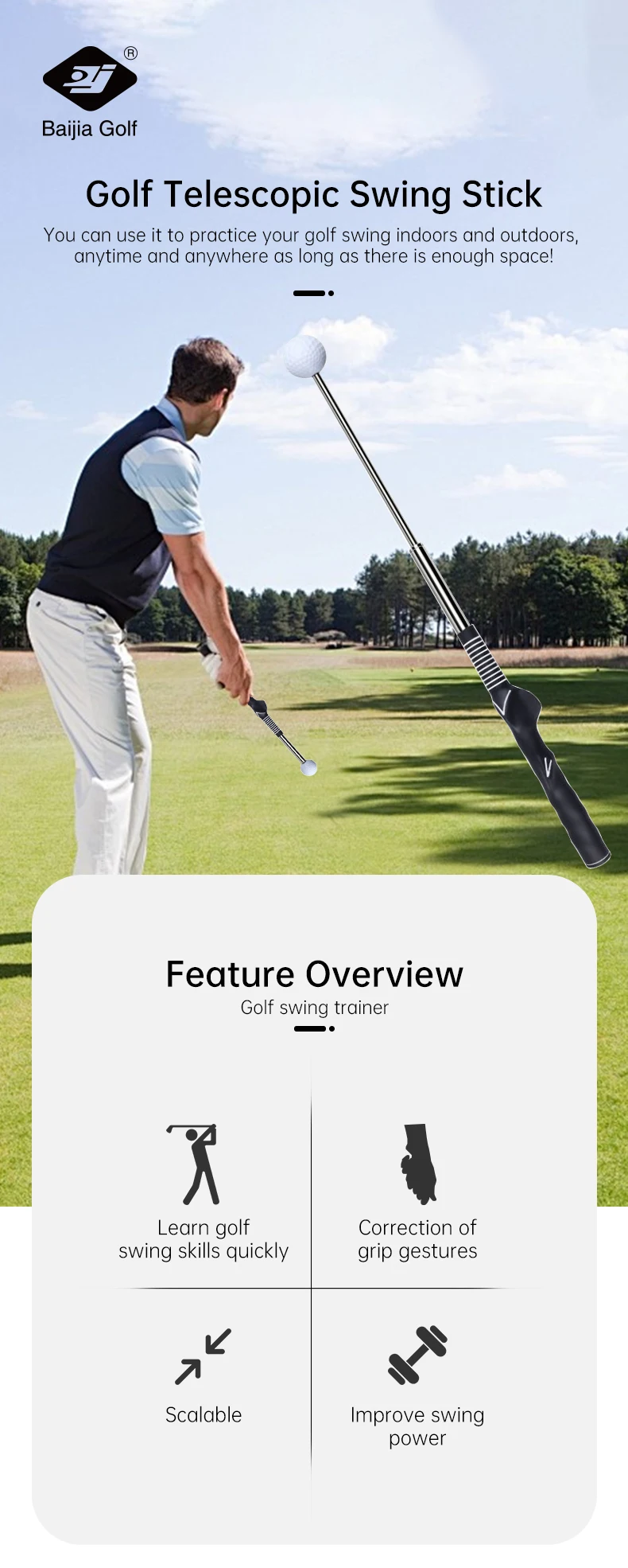 Golf Pop up Stick Swing Trainer Baijia - Improve Your Swing