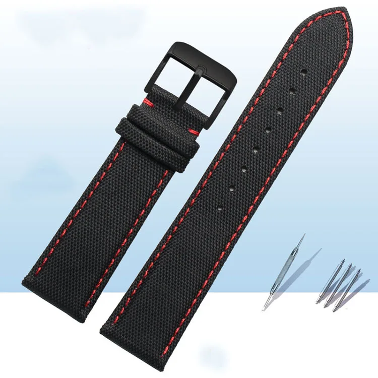 Custom 18 20 22 24mm Canvas Leather Back Watch Strap Waterproof Sailcloth Dive Watch Strap