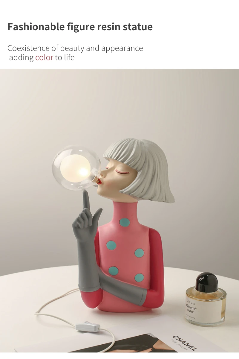Nordic Bubble Girl Creative LED Table Lamp Fashion Resin Figure Sculpture Desktop Decoration Girl Bedroom Night Light Home Deco