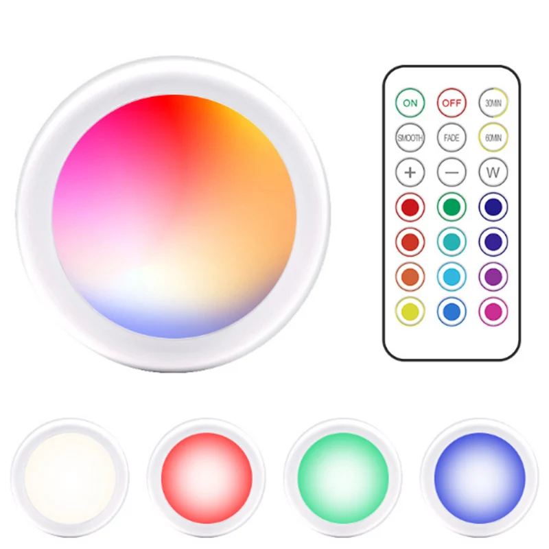 LED Mini Round RGB Under Cabinet Spotlight Smart Puck Light Led Cabinet Lamp With With Remote Control