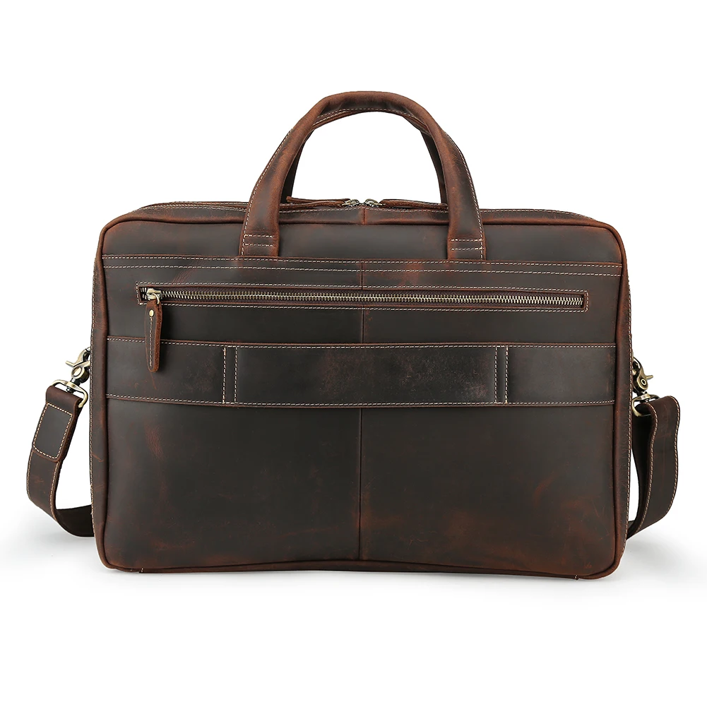 Factory Supply Customize Crazy Horse Leather Bag Business Bag Men Large Capacity 17 Inches Genuine Leather Laptop Bag Briefcase