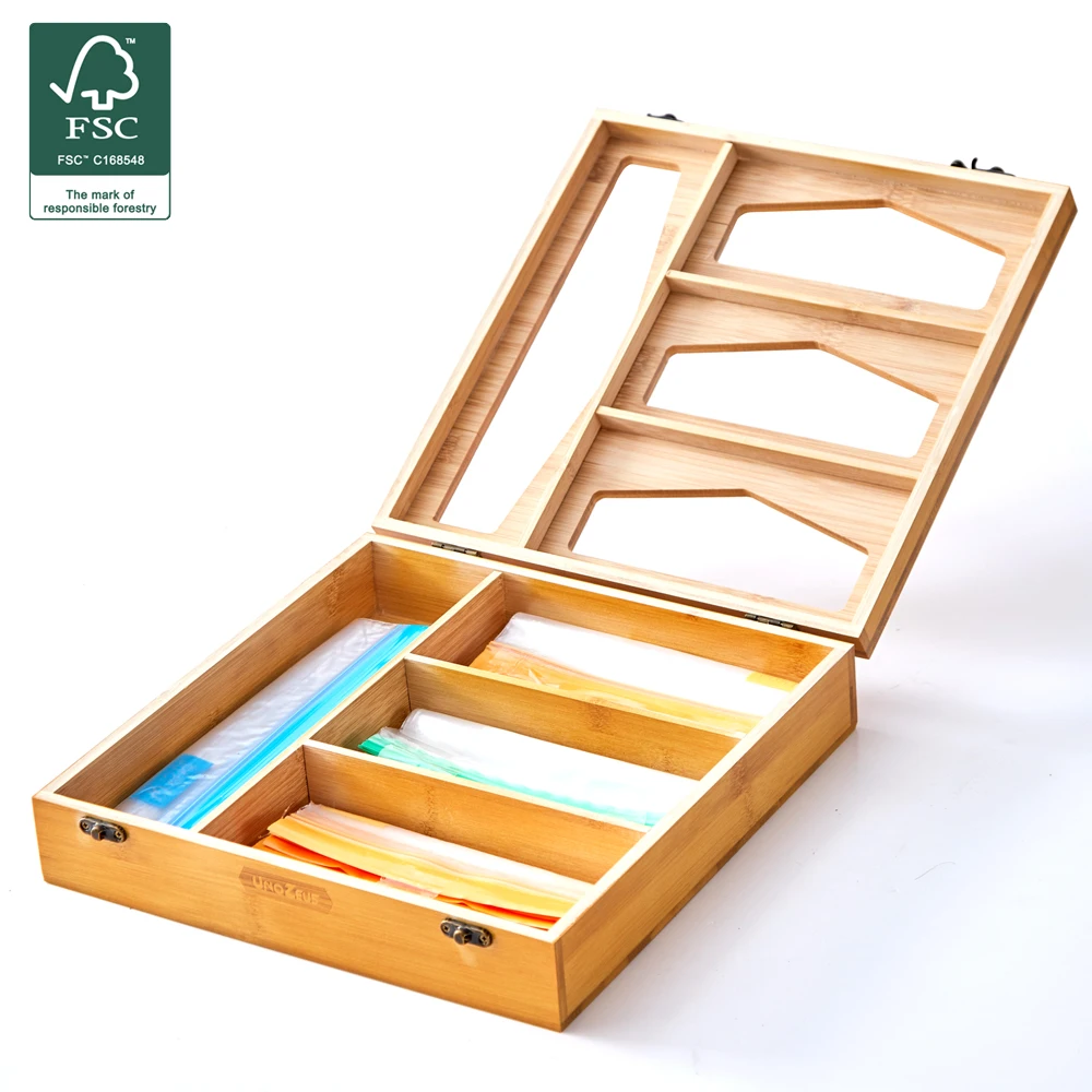 Ziplock Bag Storage Organizer Bamboo Wooden Baggie Holder - Main Image