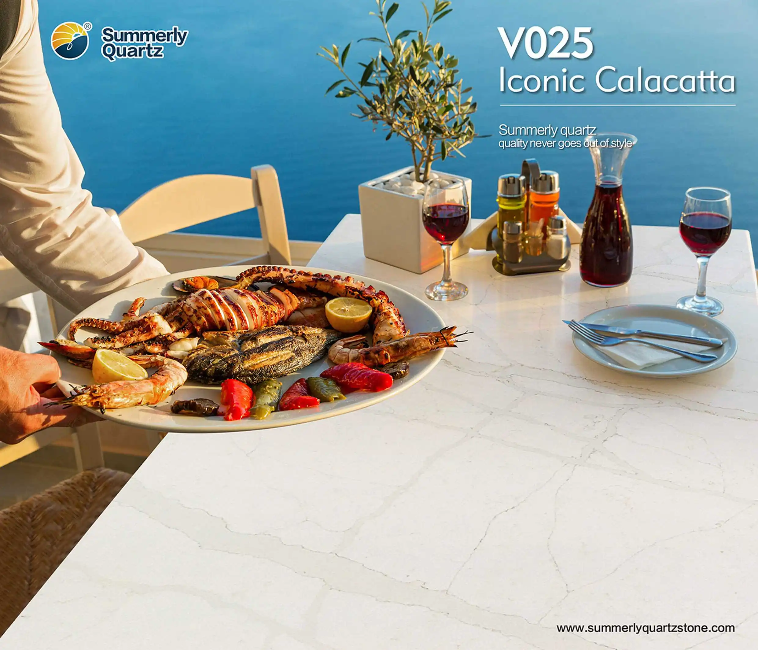 Summerly Modern Calacatta White Quartz Stone Slab Artificial Stone Tile for Floor and Countertop for Garden Use