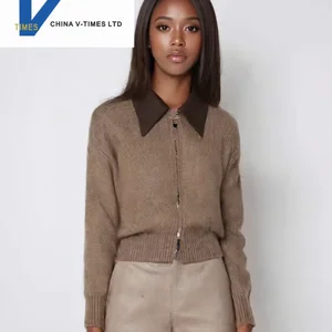 China V-times 2026 Autumn Winter New Small Size Cardigan Top Elegant Versatile Double Zipper Knitted Women's Sweater Korean