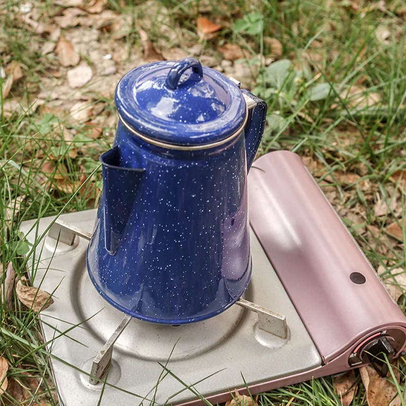 Vintage Blue Speckled Enamel Camping Coffee Pot Percolator Home