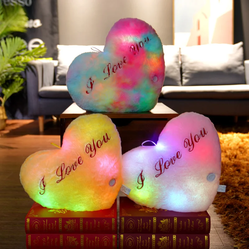 Valentines Day Gift I Love You Heart Shape Luminous Pillow Creative Glowing  Toy LED Light Plush Toy