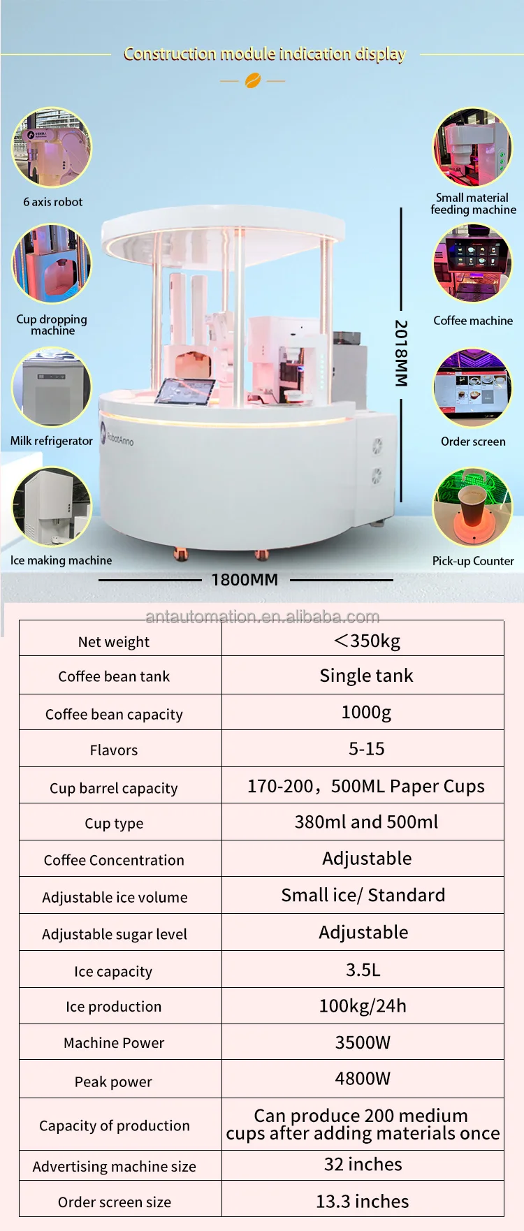 Customize 6 Axis Robot Coffee Machine Coffee Barista Kiosk Hot and Cold ...
