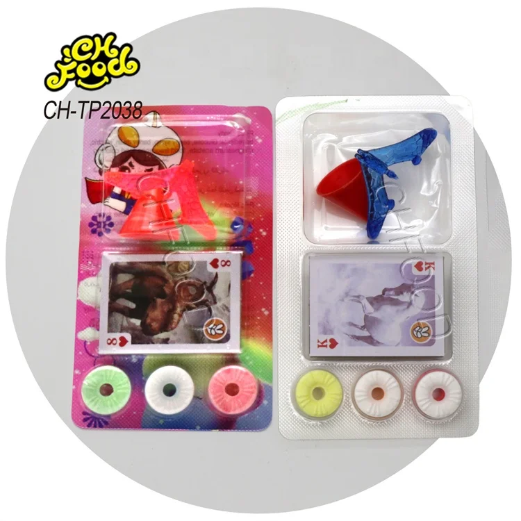 Low MOQ Wholesale 3in1 Fruity Whistle Tablet Hard Candy and Balancing Bird Toy with Card Toy OEM Candy Toy for Kids