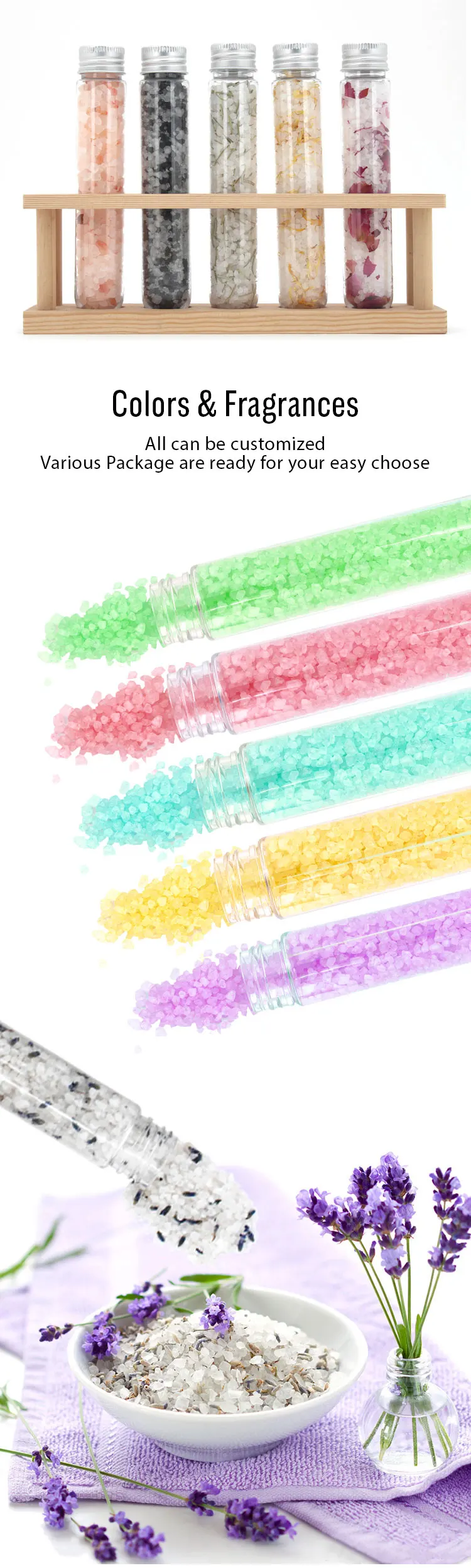 Custom Wholesale Luxury Bath Salt Soak Bath Crystal Flower Herbs In