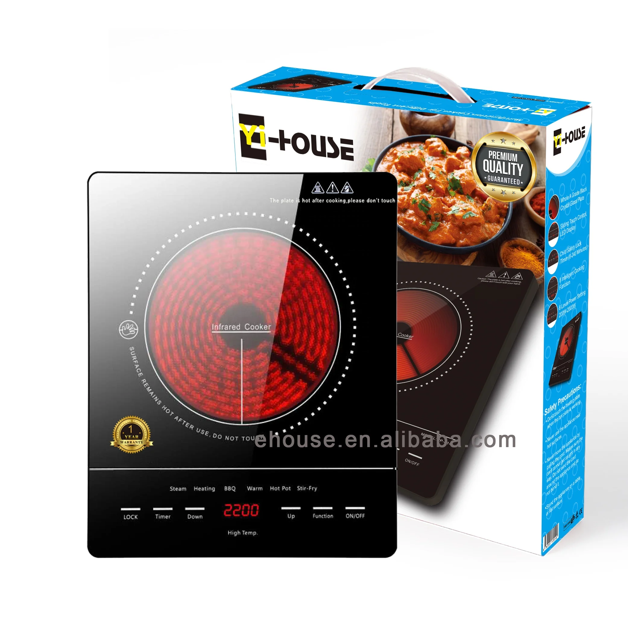 Portable 2200W Electric Induction Cooker Touch Control Clay Pot Infrared Panel Microcrystalline Stove 2200W Portable Cooker