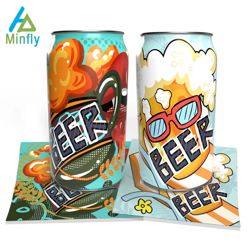 Minfly Digital Printing Custom Heat PVC PET Shrink Sleeve Labels for 12 oz Craft Beer Cans and Water Bottle Wrap