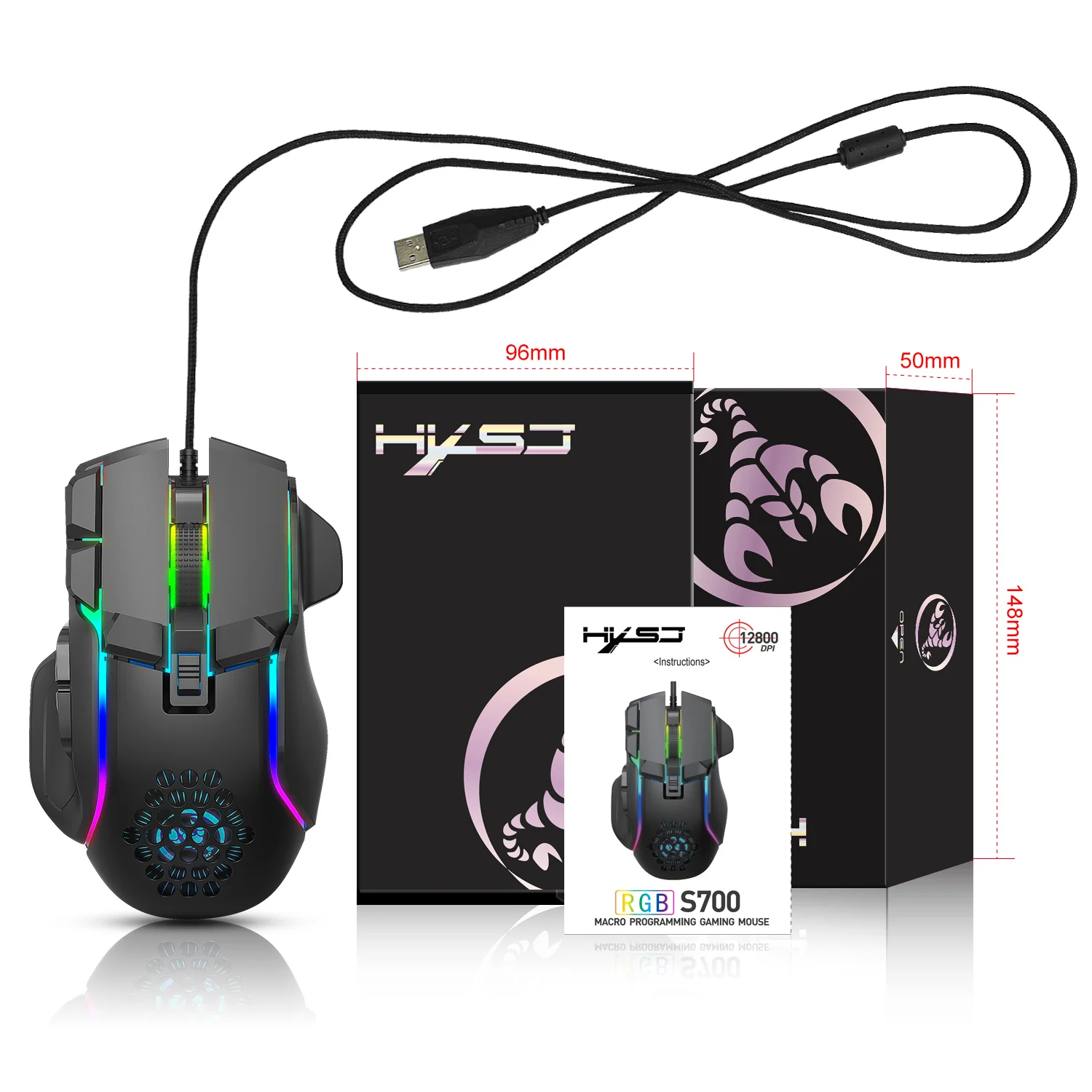 Hxsj S700 10 Key Wired Gaming Mouse Macro Programming 13 Rgb Lighting ...