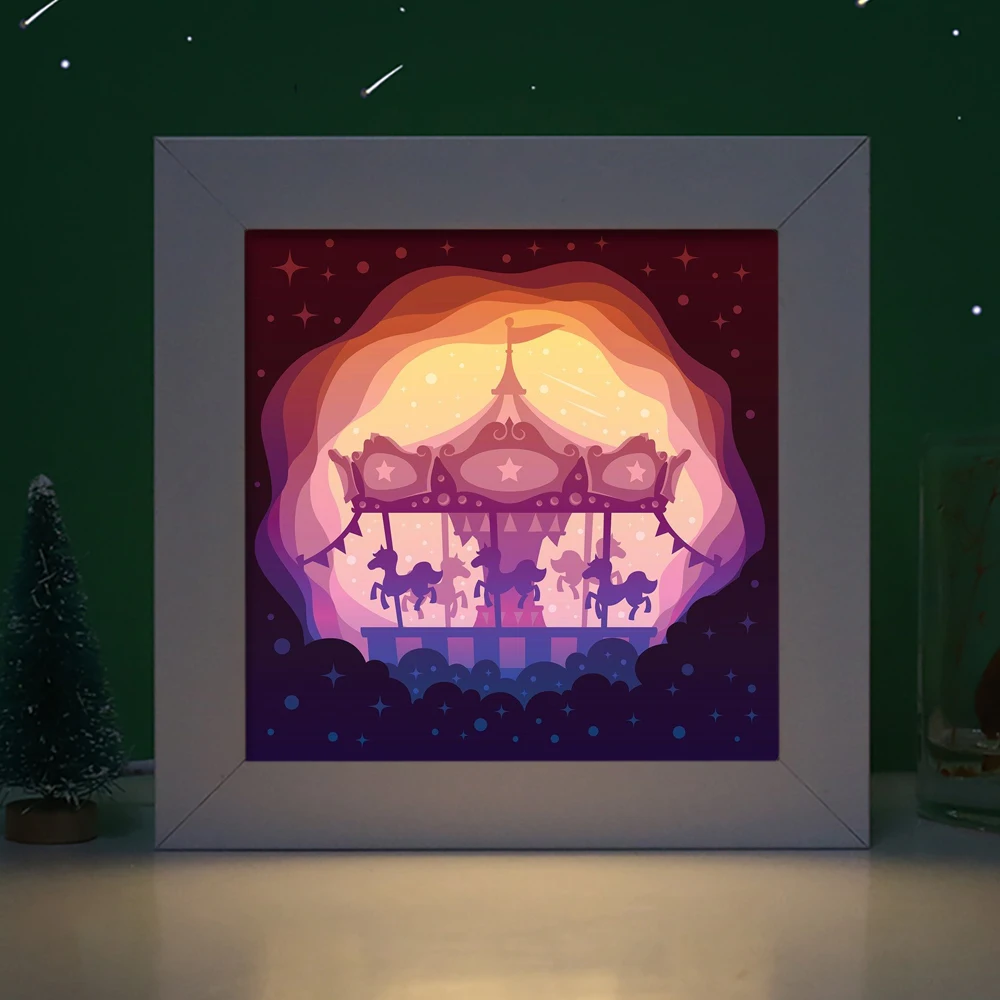 Carousel Horse Paper Cut Light Box Cute 3d Night Light Child Room Decor